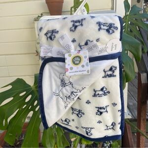 Little Me Navy and White Blanket with Adorable Dog Print